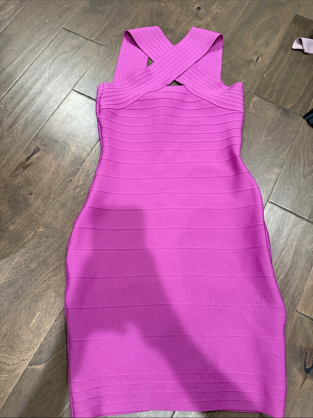 Fitted Cross-Back Bodycon Dress in Bright Purple/Pink